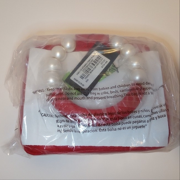 Badgley Mischka Clutch Bag w/ Pearl Handle Red NWT - Picture 8 of 10